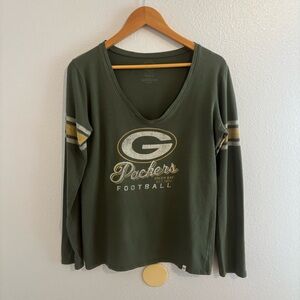 ‘47 Brand Green Bay Packers Long Sleeve Tee Women’s XL – V-Neck Football Top